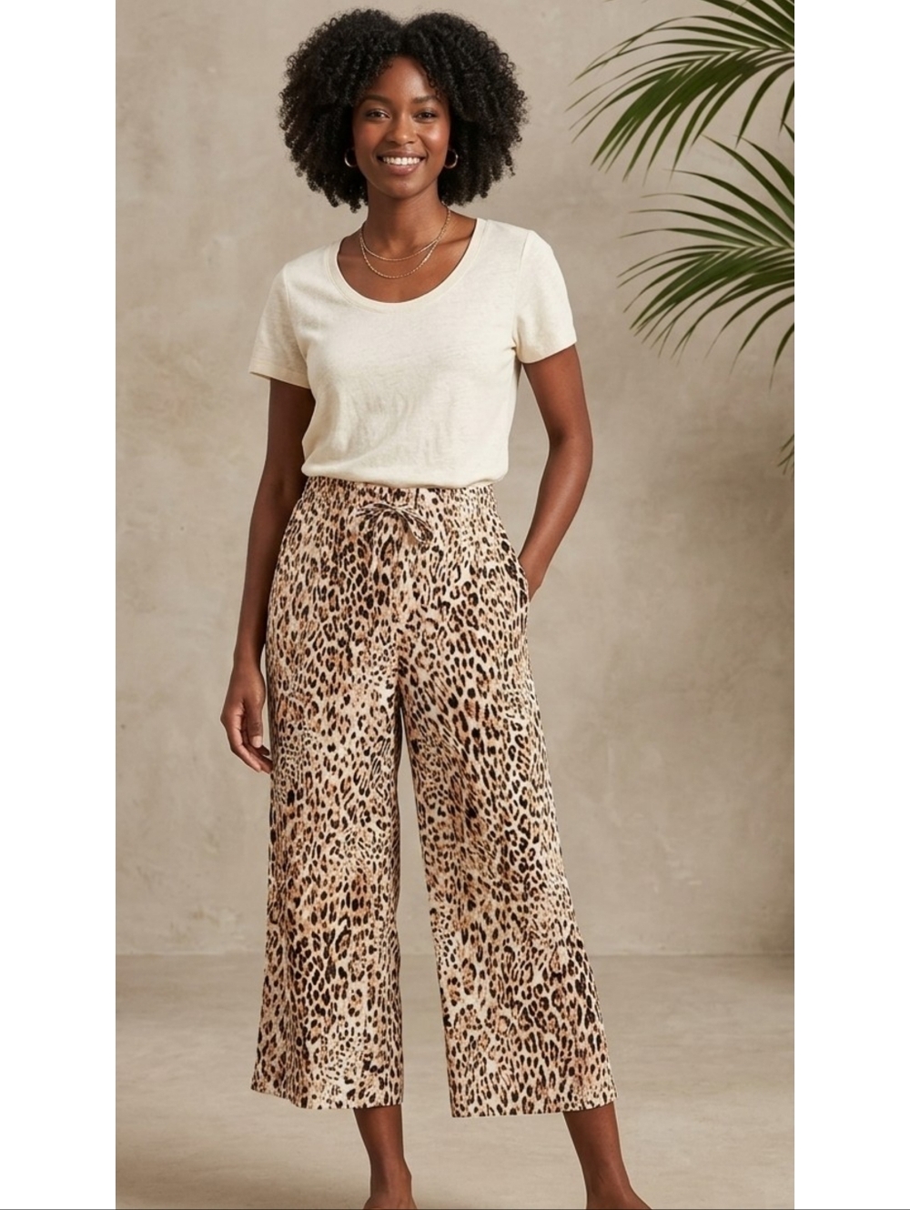 One by Chapter One Wide Leg Crop pants Animal print Size M